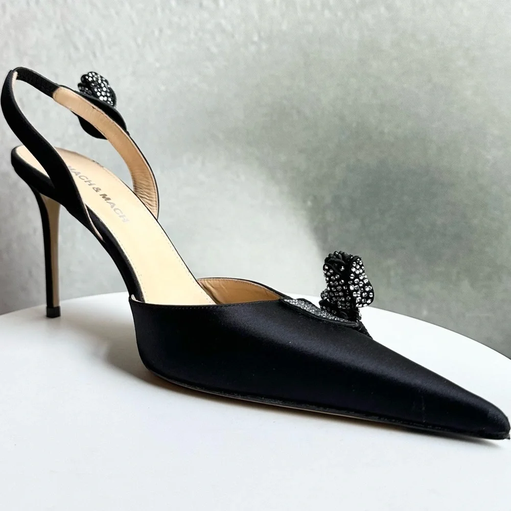 🌺MACH & MACH🌺 Wonder Tulip Satin Slingback Pumps Black Size: 38 - Picture 9 of 14